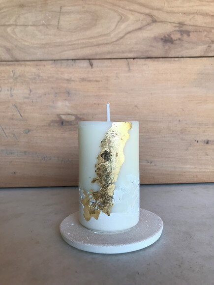 Kit 20 Velas/base-cimento Branco/cera de Soja/folha de Ouro