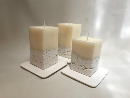 Kit 3 Velas Grandes com Base - Cimento Branco/cera de Soja