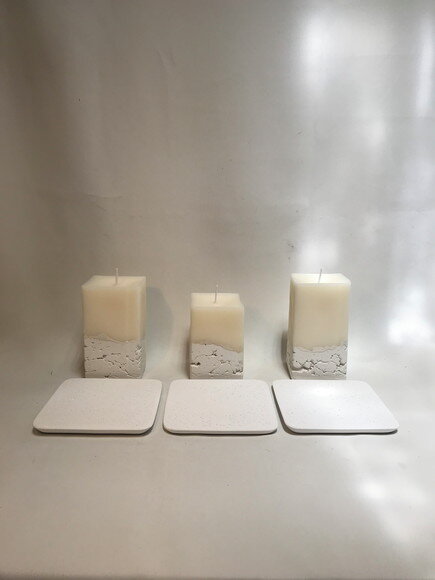 Kit 3 Velas Grandes com Base - Cimento Branco/cera de Soja