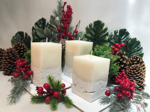 Kit 3 Velas Grandes com Base - Cimento Branco/cera de Soja