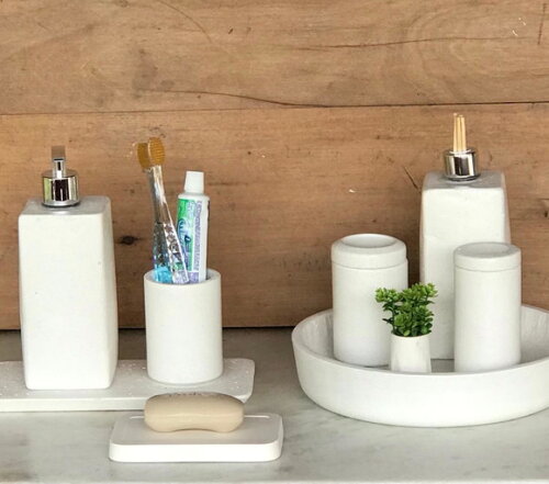 Kit 9 Peças Cimento Branco p/ Banheiro - Pronta Entrega
