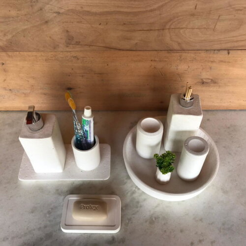 Kit 9 Peças Cimento Branco p/ Banheiro - Pronta Entrega