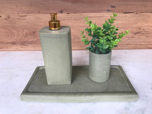 Kit Lavabo Verde Pump Dourado (3 Peças)
