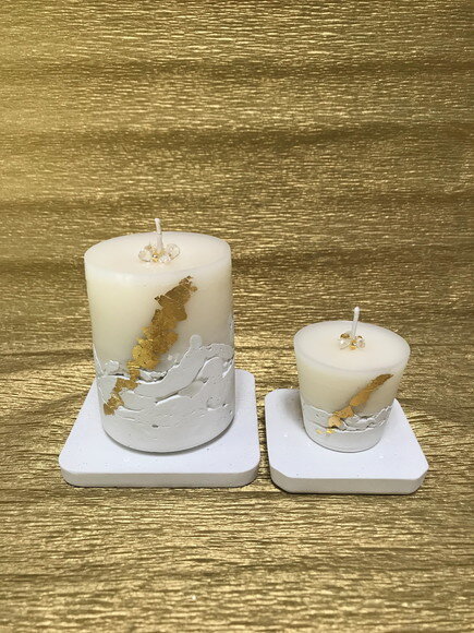 Kit Vela-cimento Branco/cera de Soja/decorada/folha de Ouro