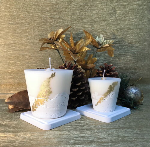 Kit Vela-cimento Branco/cera de Soja/decorada/folha de Ouro