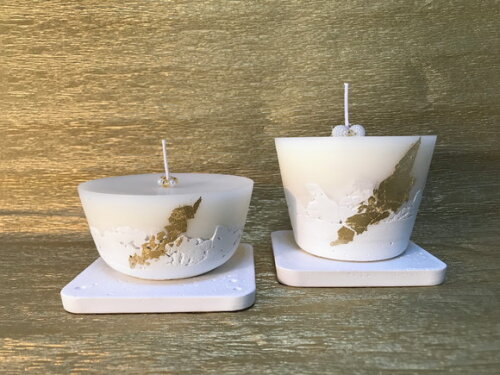 Kit Vela-cimento Branco/cera de Soja/decorada/folha de Ouro