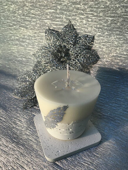 Vela Decorativa-cimento Branco/cera de Soja / Pavio Decorado