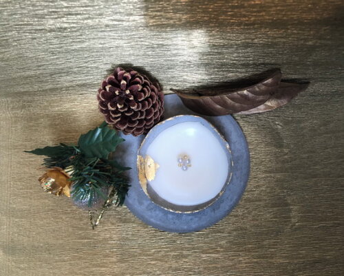Vela no Bowl de Cimento /cera de Soja/decorada/folha de Ouro