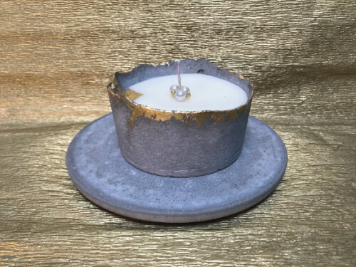 Vela no Bowl de Cimento /cera de Soja/decorada/folha de Ouro