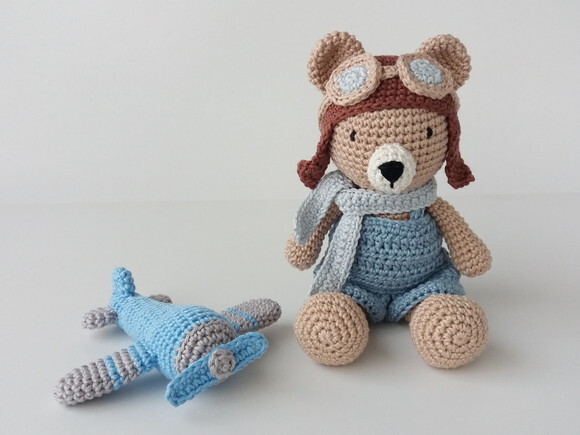Ursinho Aviador + Avião - Amigurumi