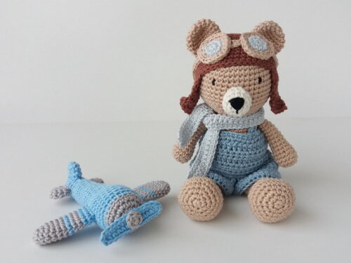 Ursinho Aviador + Avião - Amigurumi