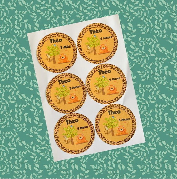 12 Adesivos mêsversário Safari