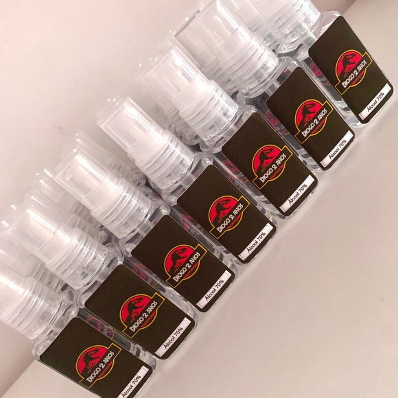 Álcool 70% Spray Lembrancinha aniversário Jurassic Park