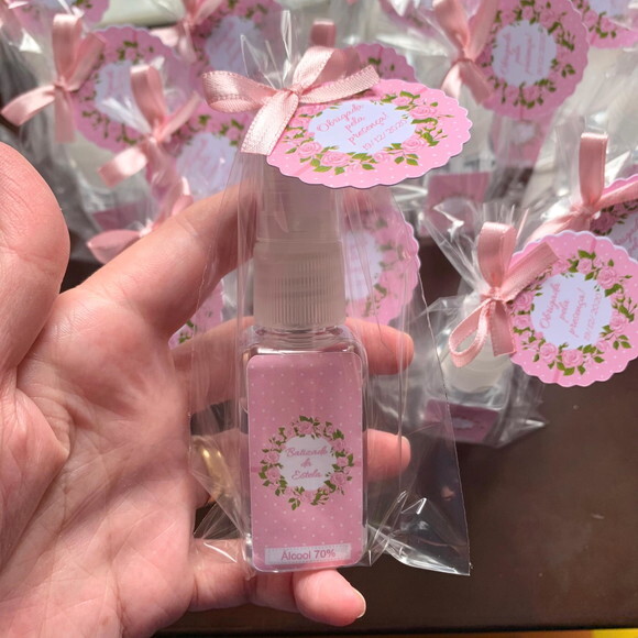 Álcool 70% Spray Lembrancinha Batizado floral