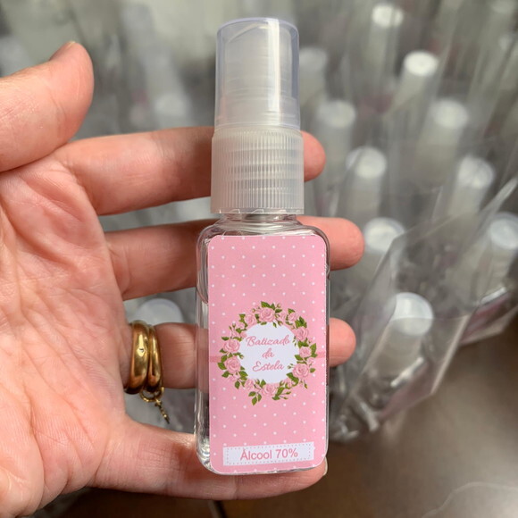 Álcool 70% Spray Lembrancinha Batizado floral
