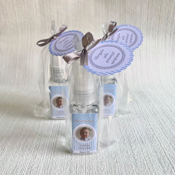 Álcool 70% Spray Lembrancinha Batizado com foto
