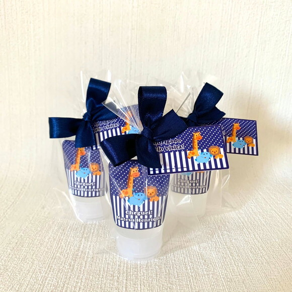 Álcool gel 70% Safari azul Lembrancinha Maternidade