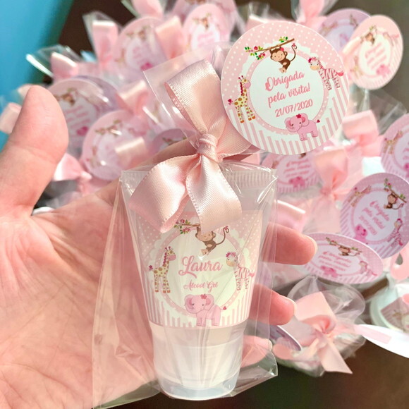 Álcool Gel 70% Safari Rosa Lembrancinha Maternidade