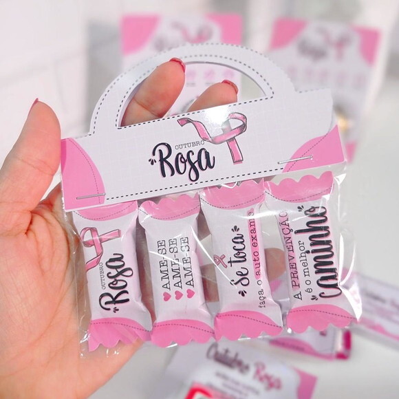 Balas Personalizadas no Saquinho com Lapela Outubro Rosa