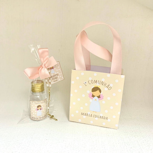 Kit Sacolinha personalizada + Água benta com mini terço