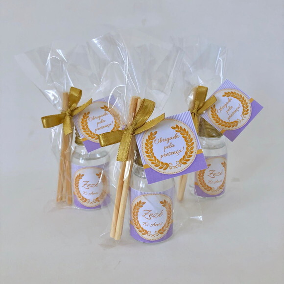 Lembrança Aniversário 70 Anos Aromatizador Lilás e Dourado
