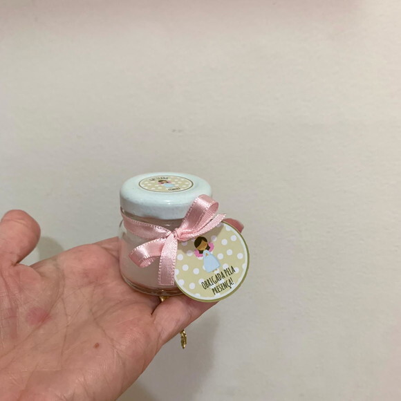Lembrança Batizado Vela Aromática potinho vidro Anjinha Rosa