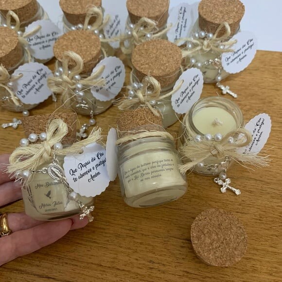 Lembrança Batizado Vela Aromática Potinho Vidro Tampa Rolha