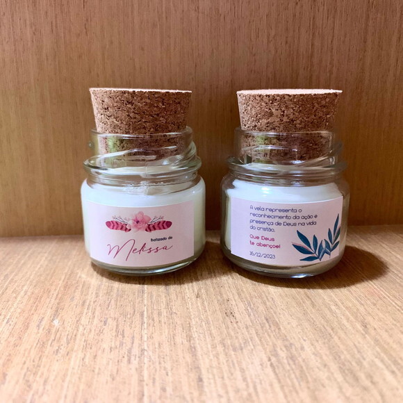 Lembrança Batizado Vela Aromática Potinho Vidro Tampa Rolha