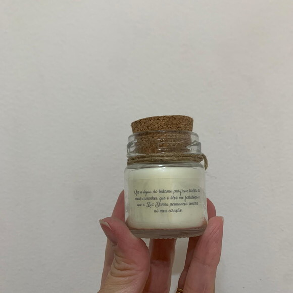 Lembrança Batizado Vela Aromática Vidro c/ Rolha e Sisal