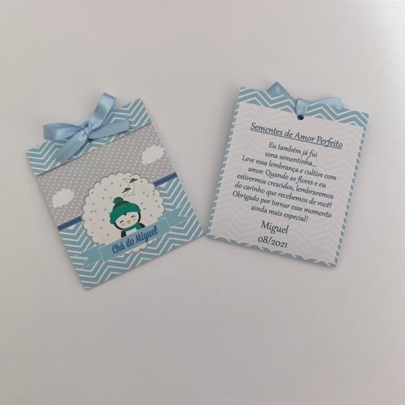 Lembrança Chá de bebê Sachê Sementinha pinguim baby