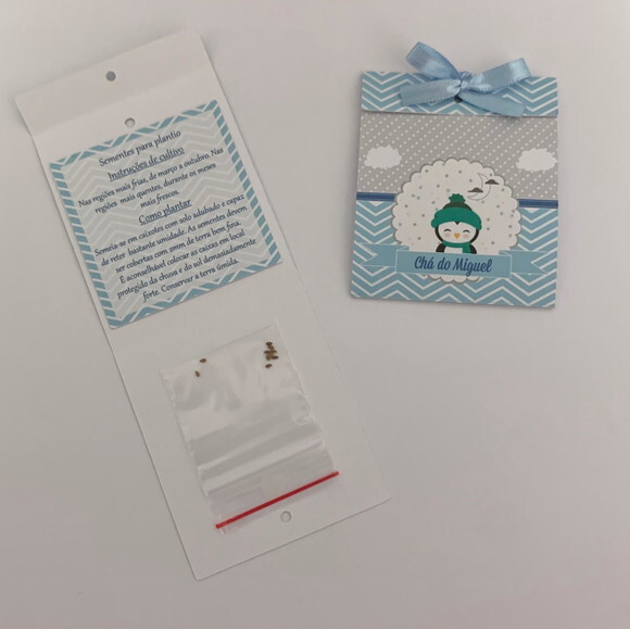 Lembrança Chá de bebê Sachê Sementinha pinguim baby