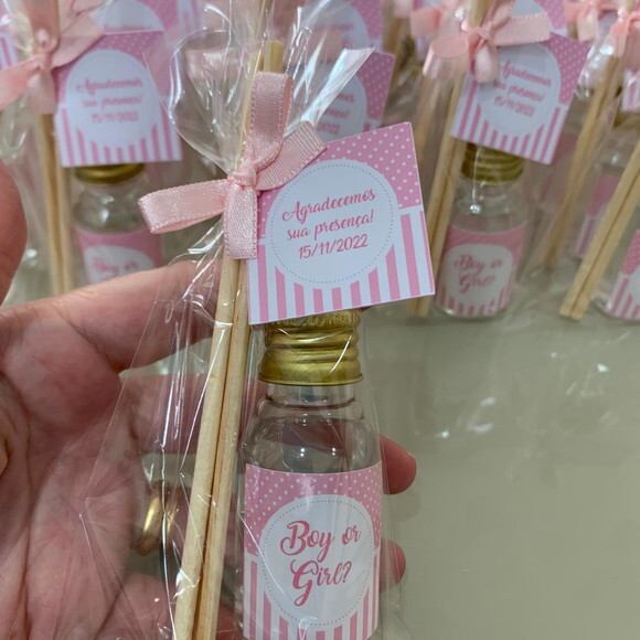 Lembrança Chá Revelação Aromatizador Rosa Bebê e Verde Oliva
