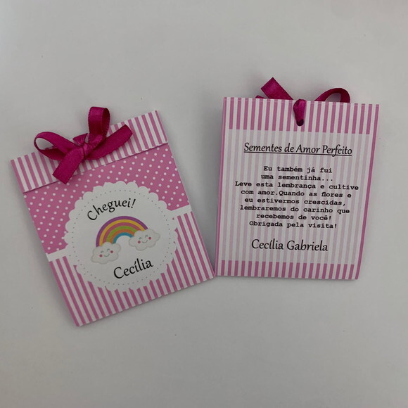 Lembrança Maternidade Sachê Sementinha Arco Íris Pink