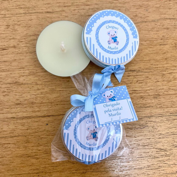 Lembrança Maternidade Vela Aromática Ursinho Azul e Branco