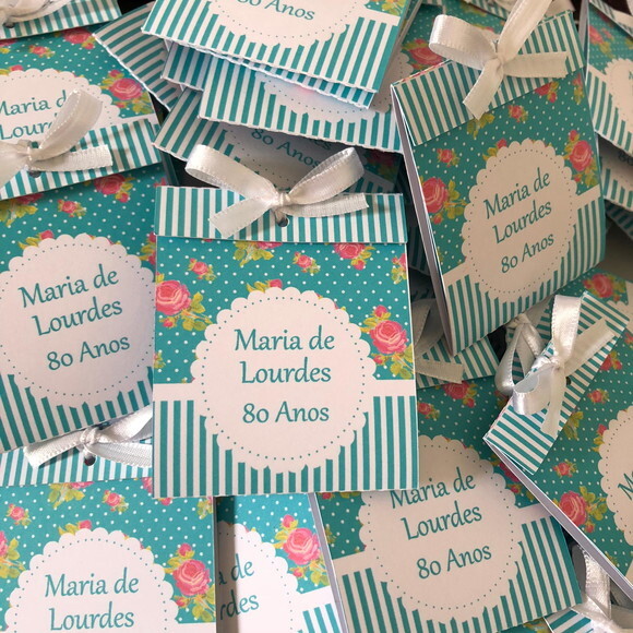 Lembrancinha 80 Anos Sachê Sementinha Floral Turquesa