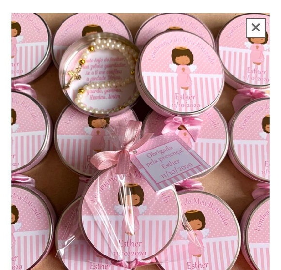 Lembrancinha Anjinho com mini terço Rosa