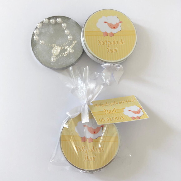 Lembrancinha Batizado com Mini Terço Ovelha