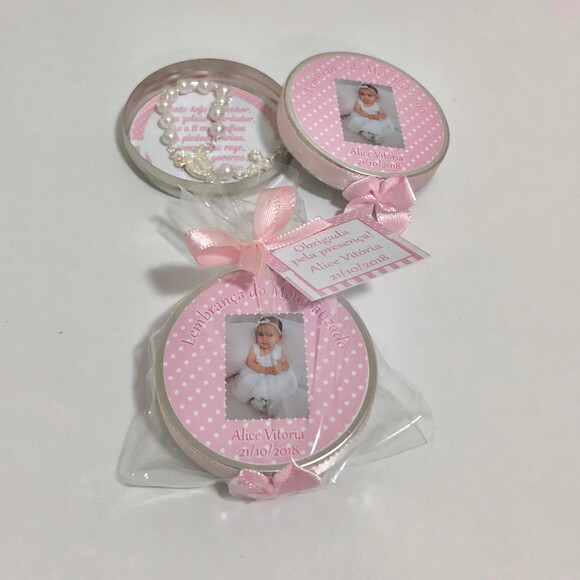 Lembrancinha Batizado foto com mini terço
