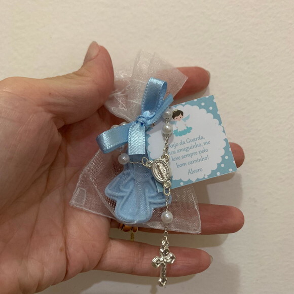 Lembrancinha Batizado Sabonete Anjinho Azul + terço