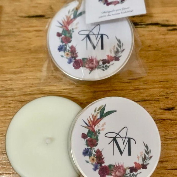 Lembrancinha Casamento Vela Aromática Floral Laço Sisal