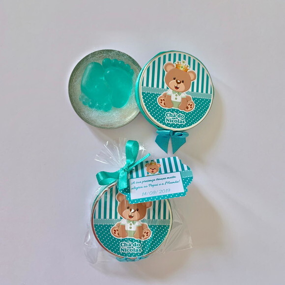 Lembrancinha Chá de Bebê sabonete Pezinho Azul Tiffany