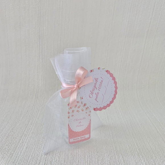 Lembrancinha Maternidade Home Spray floral rosa Organza