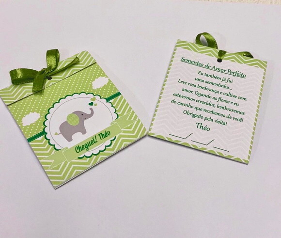 Lembrancinha Maternidade Sachê Sementinha Elefante Verde