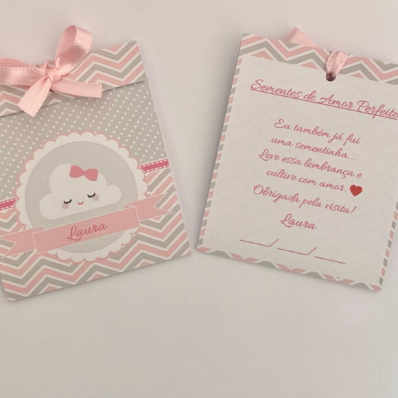 Lembrancinha Maternidade Sachê Sementinha Nuvem Feliz Rosa 2