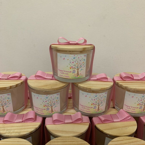 Lembrancinha Maternidade Vela Vegetal Aromática Vidro Jardim
