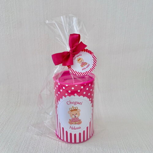 40 Lembrancinhas Maternidade Cofrinho Ursinha Princesa pink