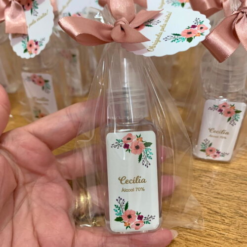 Álcool 70% Spray floral rosê Lembrancinha Maternidade