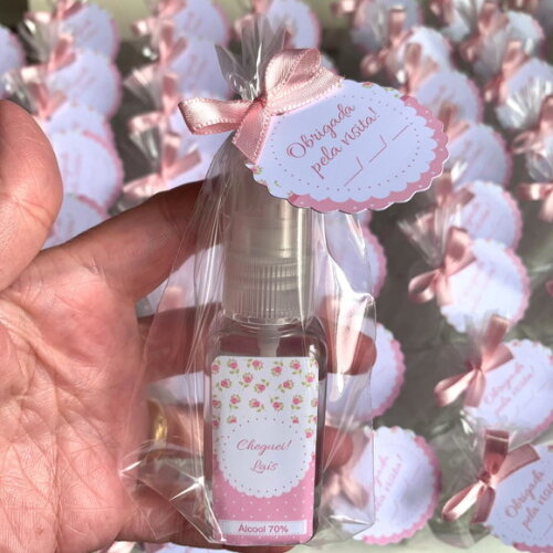 Álcool 70% Spray floral rosa Lembrancinha Maternidade