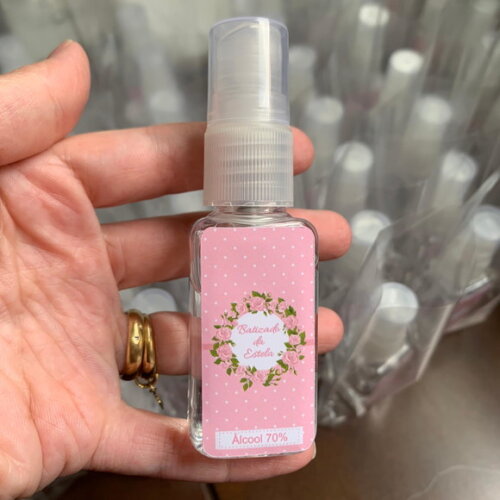Álcool 70% Spray Lembrancinha Batizado floral