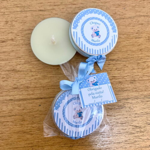 Kit Lembrancinha Sementinha + Vela Ursinho Azul